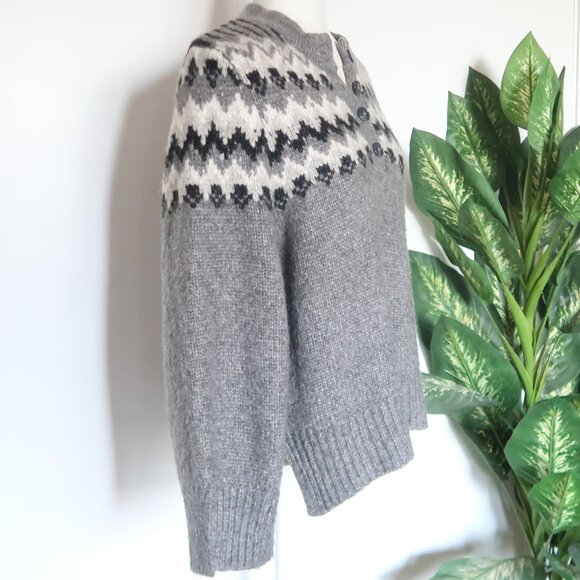 Zara Gray Fair Isle Henley Alpaca Knit Blend Long Sleeve Sweater Women’s Size S - Picture 6 of 16